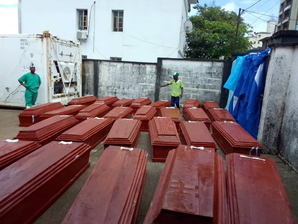 Coffins of the 27 civilians killed by security forces during the August 10 protests.